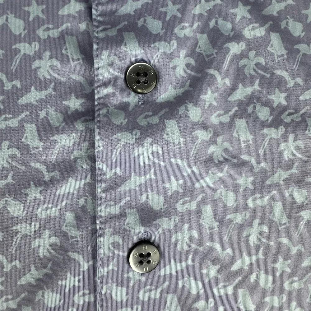 FootJoy Polo Shirt Lg All Over Print Summer Golf Performance Stretch Blue Shark